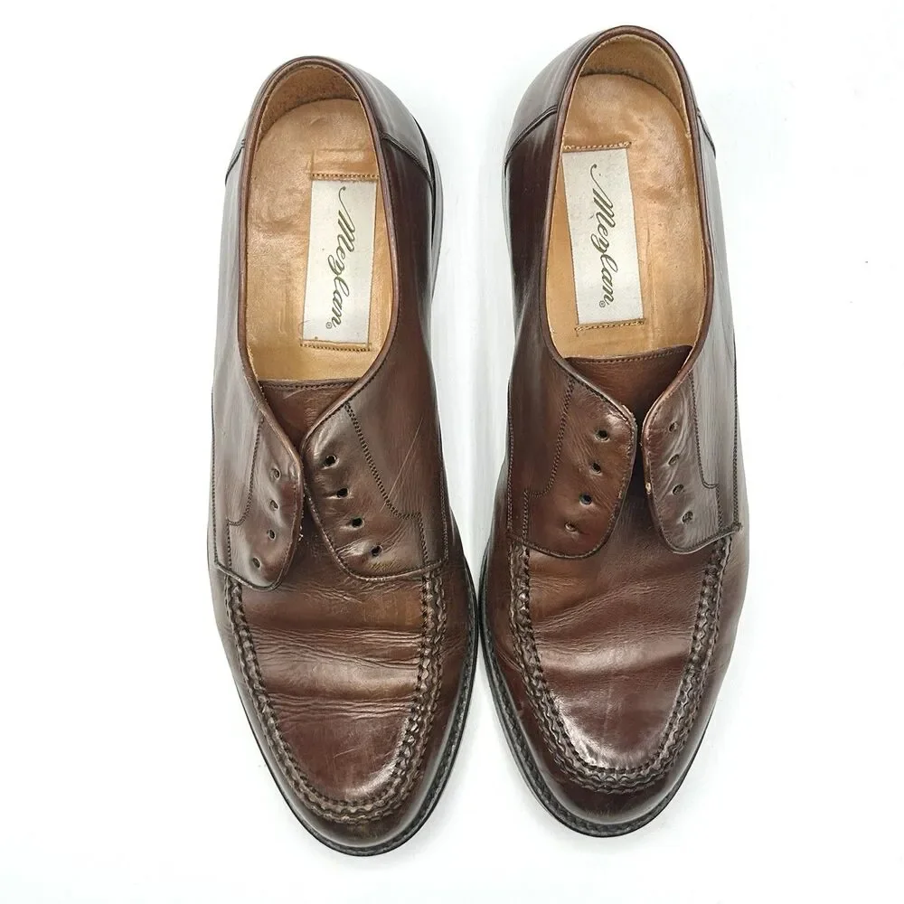 Mezlan Men's Derby Size 8.5 M Brown Leather Moc Toe Dress Shoes Reus No Laces